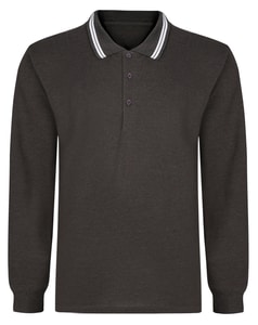 Bigdude Tipped Long Sleeve Polo Shirt Charcoal Marl